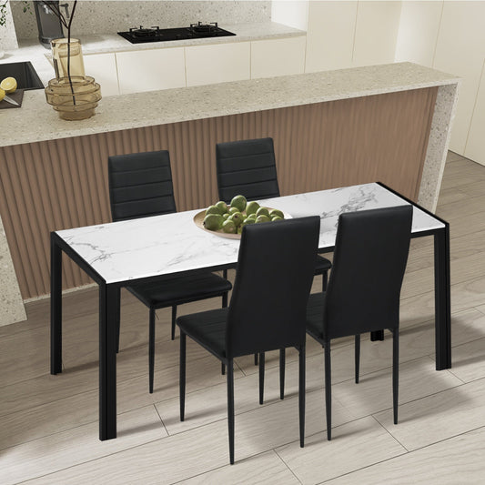 Oikiture 120cm Dining Table Rectangular Kitchen Table with Metal Leg White and Black