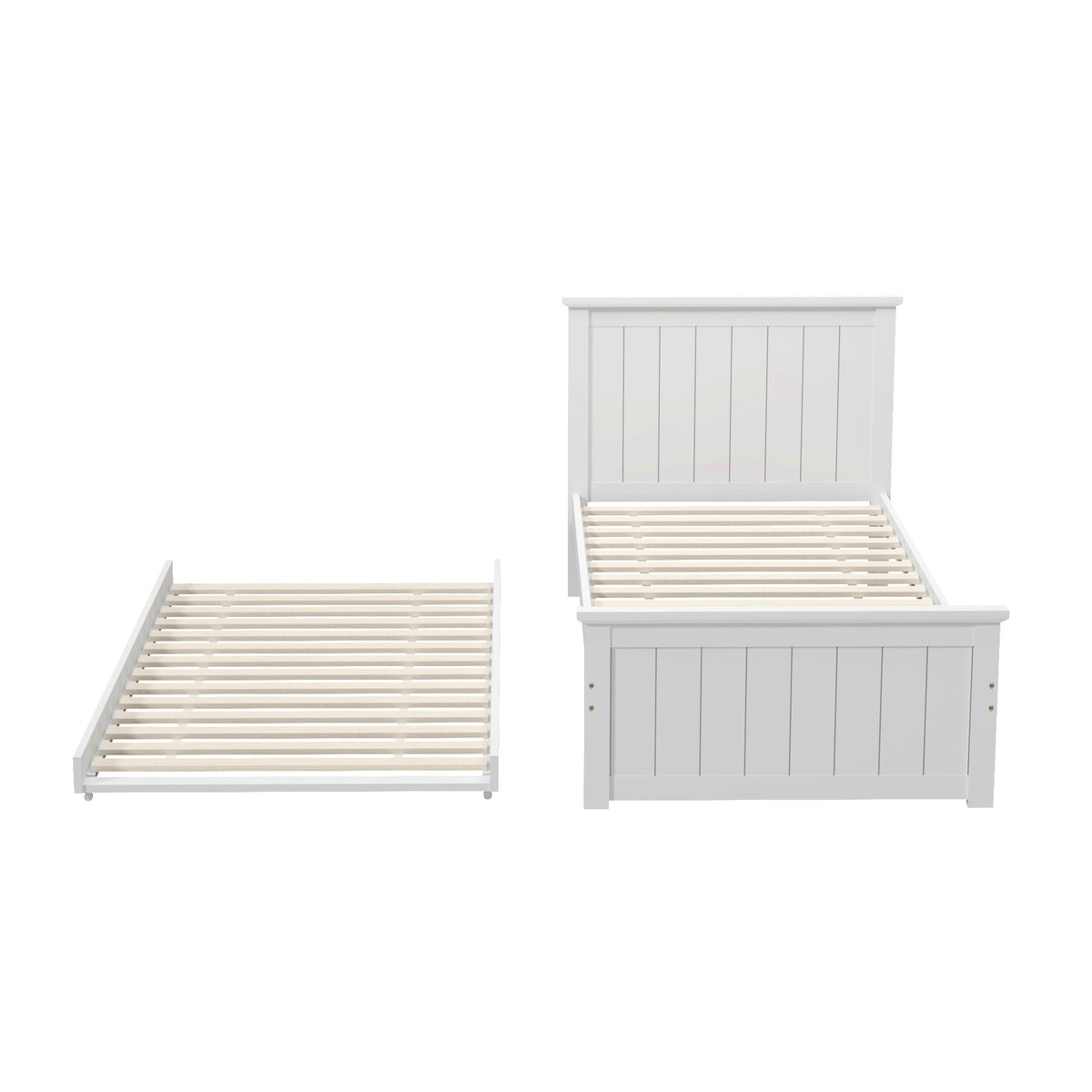 Oikiture Trundle Bed Frame Single Size Beds Base Wooden Daybed White