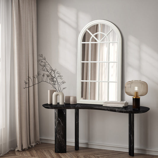 Oikiture Window Mirror Arched Wall Mirrors Decor 76x51cm Wooden White