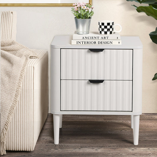 Oikiture Bedside Table Nightstand Side Storage 2 Drawers Cabinet White