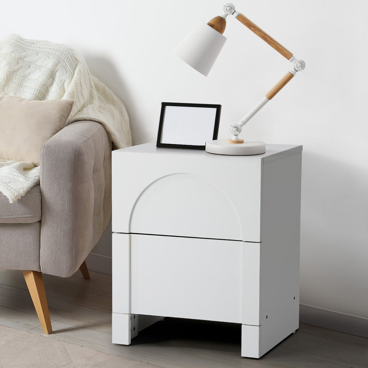 Oikiture Bedside Table 2 Drawers Side Table Storage Cabinet Nightstand White