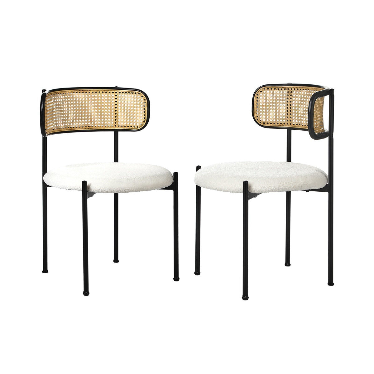 Oikiture Dining Chair Round Boucle Kitchen Lounge Backrest Black and White