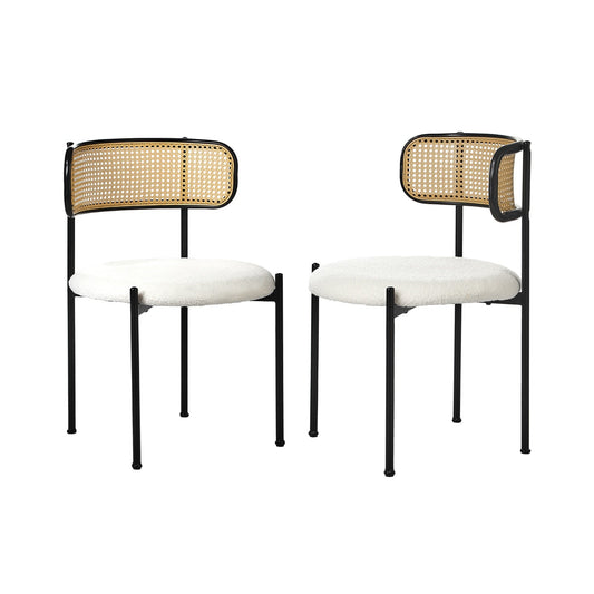 Oikiture Dining Chair Round Boucle Kitchen Lounge Backrest Black and White