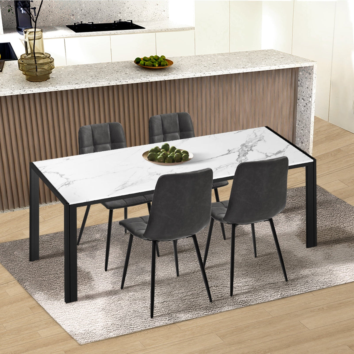Oikiture 4x Padded Dining Chairs Kitchen PU Leather Seat Retro Grey