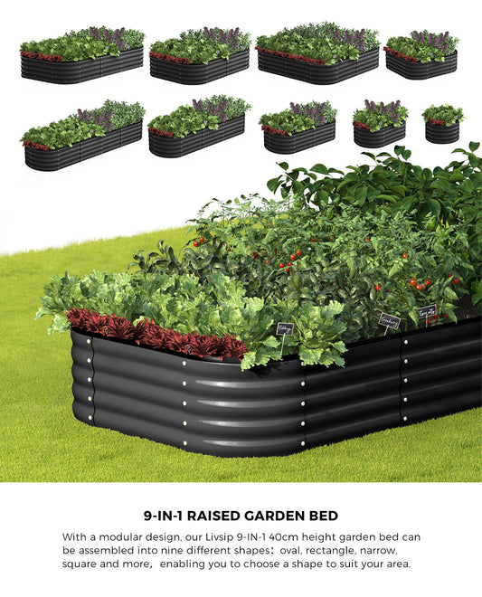 Livsip 9-IN-1 Raised Garden Bed Modular Kit Planter Oval Galvanised Steel 40CM H