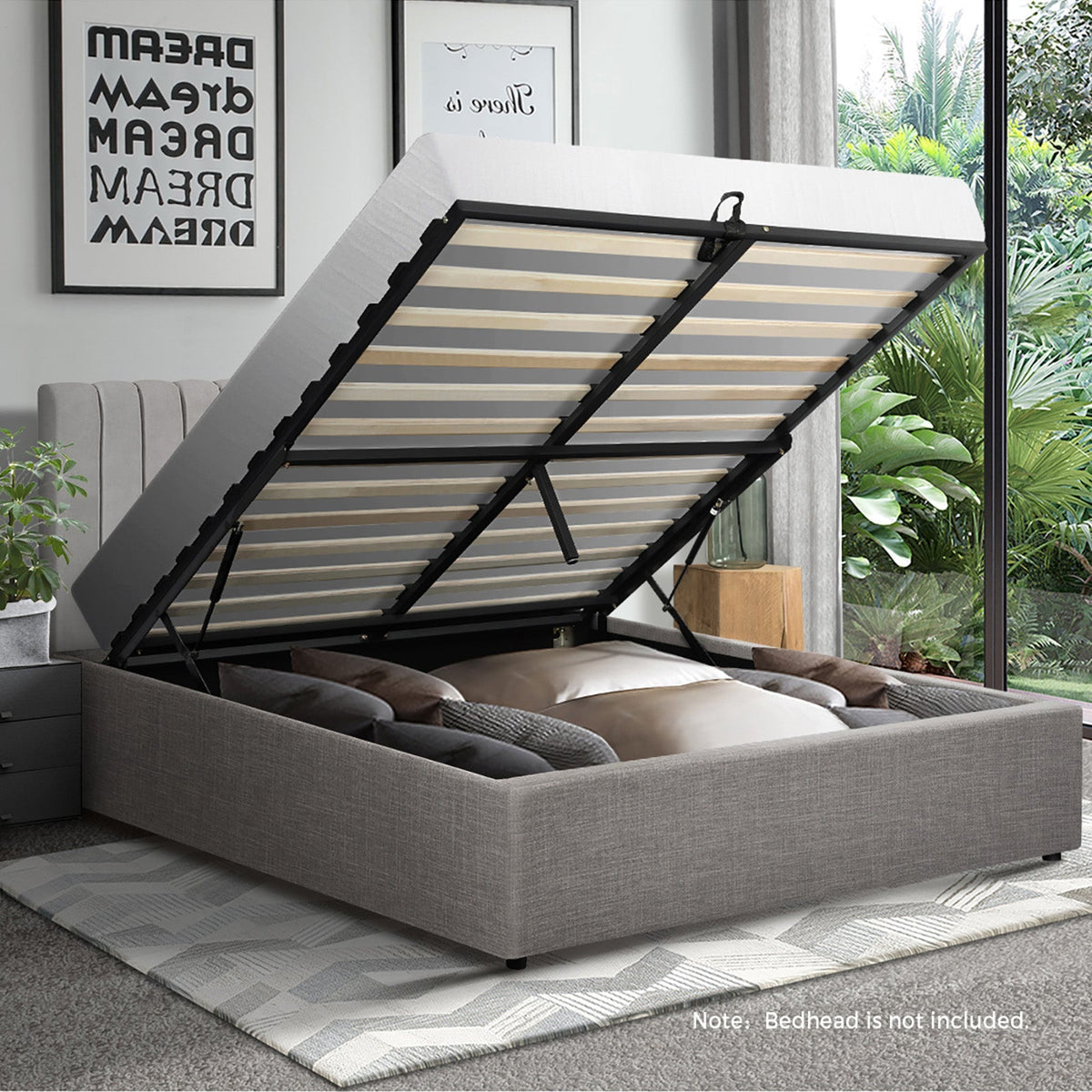 Oikiture Bed Frame Queen Double King Single Gas Lift Base With Storage Platform