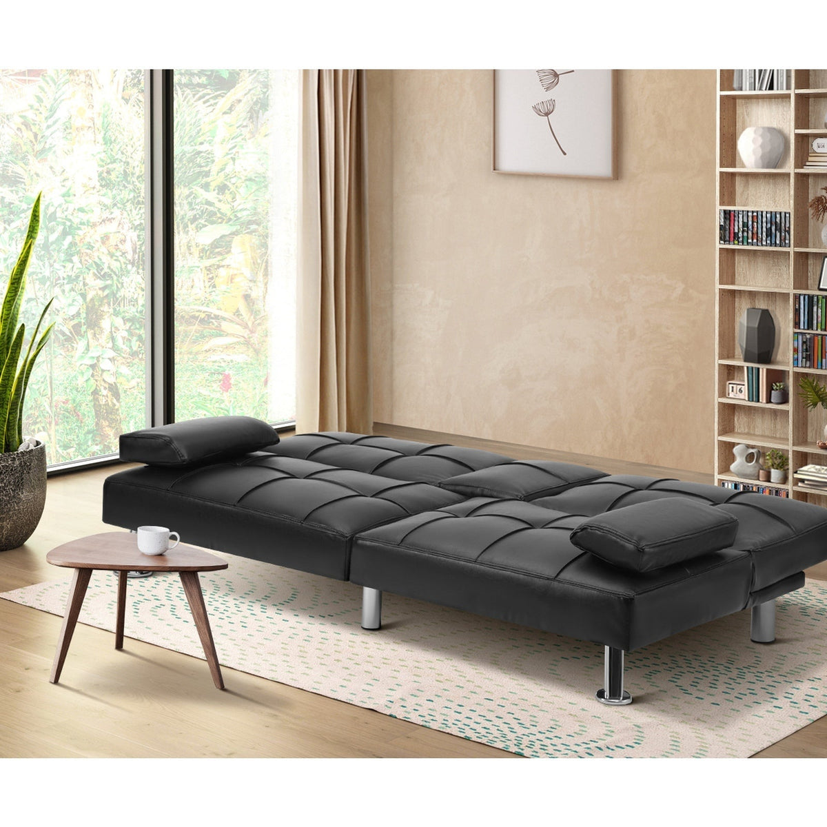 Oikiture Sofa Bed Lounge 3 Seater Futon Couch Recliner Cup Holder Sofabed Seat