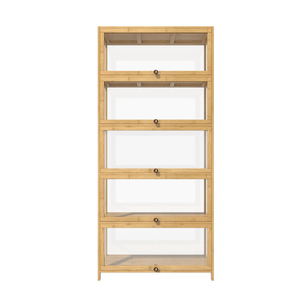 Oikiture Display Cabinet Storage 5-Tier Shelves Clear Bookcase Stand Rack Oak