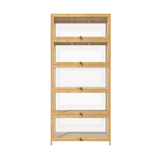 Oikiture Display Cabinet Storage 5-Tier Shelves Clear Bookcase Stand Rack Oak