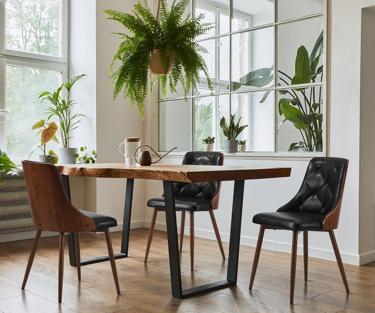 Oikiture Dining Chairs Set of 2 Tufted Glossy Faux PU Leather