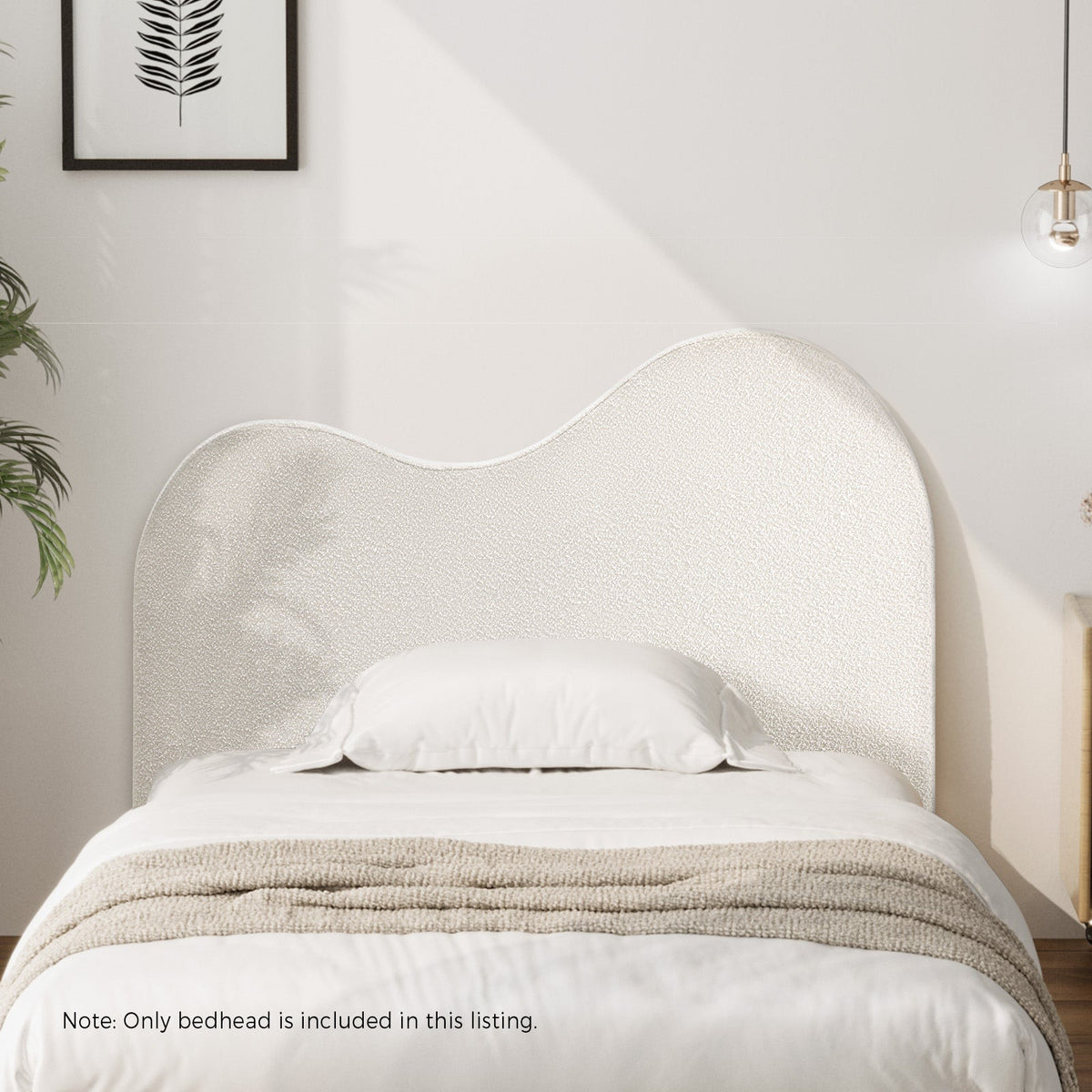 Oikiture Bed Head King Single Size Headboard Bedhead Boucle Fabric White