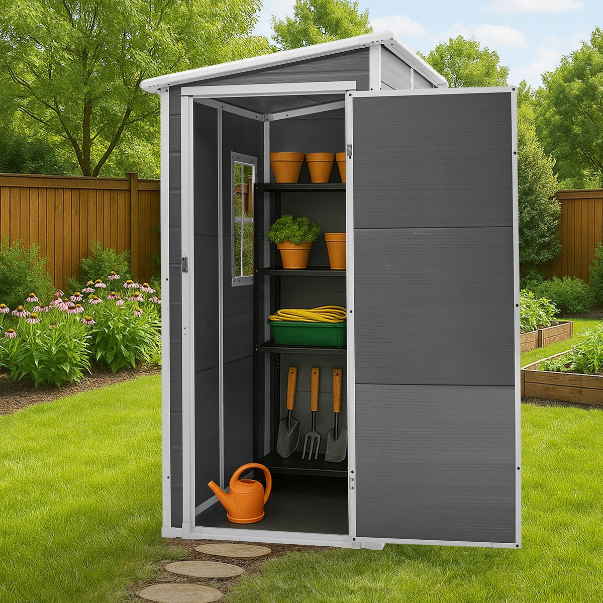 Livsip Garden Shed Outdoor Storage 1.52x1M Workshop Tool House Shelter Grey