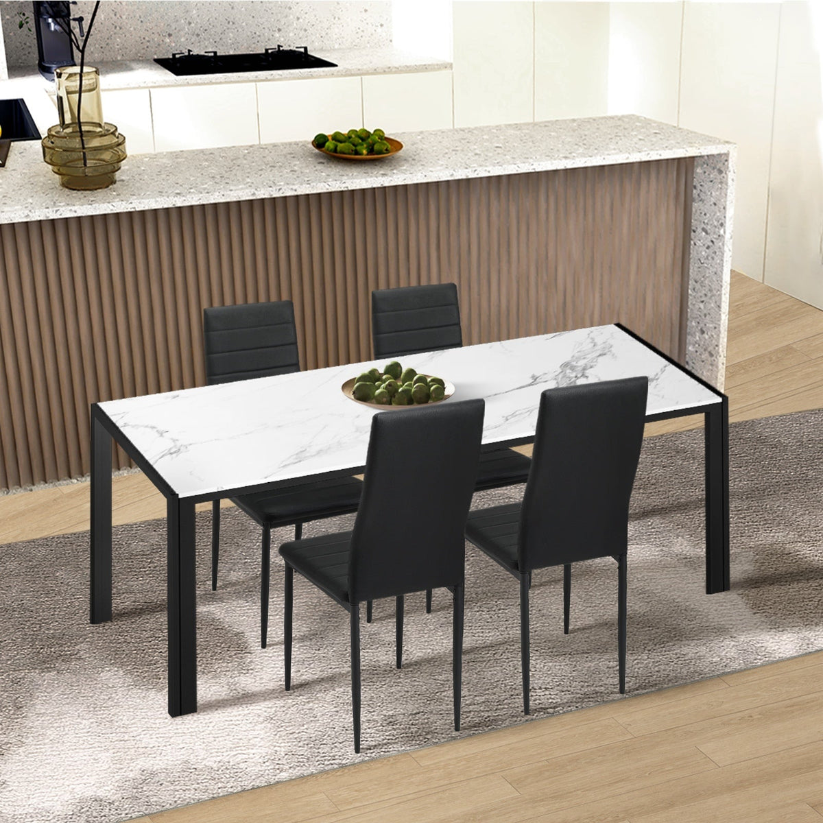 Oikiture 4PCS Dining Chairs High-Back Kitchen Chair Padded Faux Leather Black