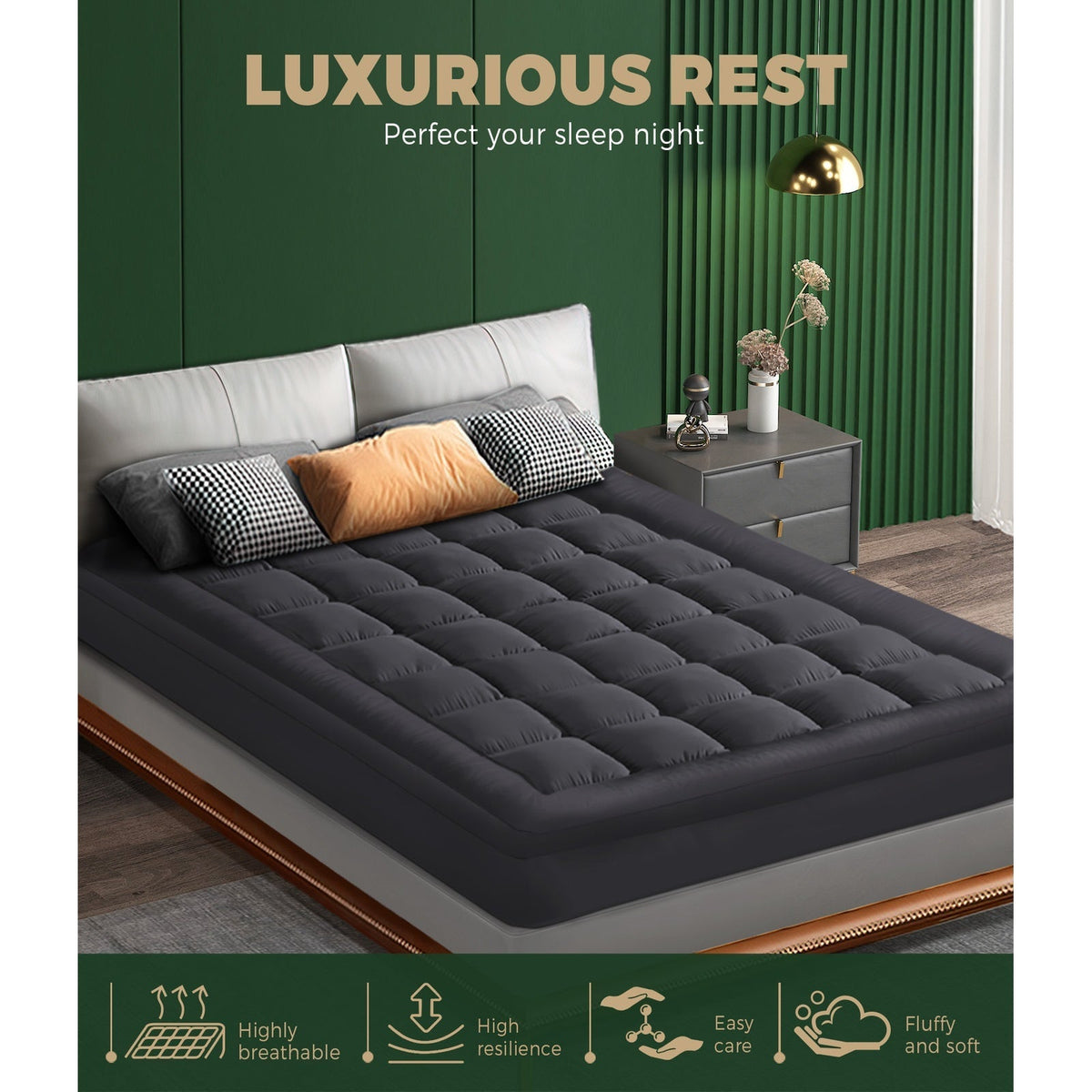 Bedra Mattress Topper Pillowtop Protector Bamboo Charcoal Cover Mat All Size