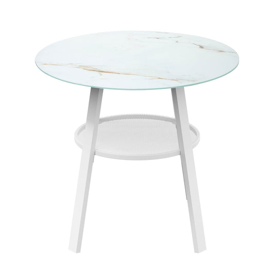Livsip Outdoor Dining Table w/ Storage Shelf Patio Furniture White 90cm
