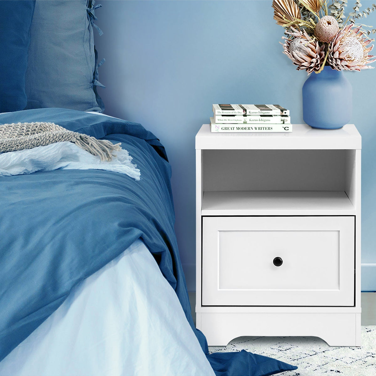 Oikiture Bedside Tables Drawers Bedroom Hamptons Furniture Storage Cabinet