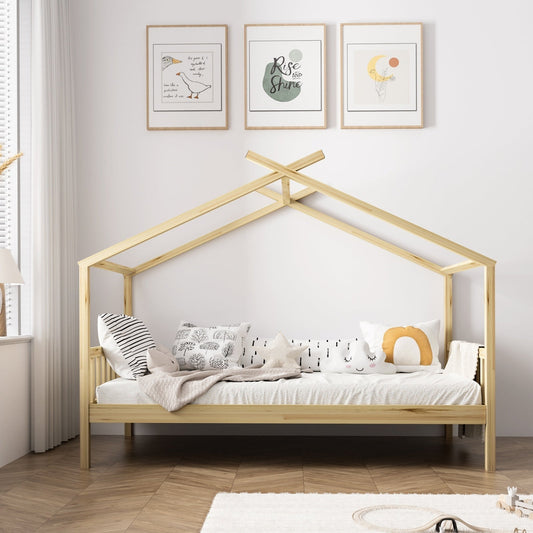 Oikiture Bed Frame Wooden Single Timber House Base Beds Pine Storage Drawers