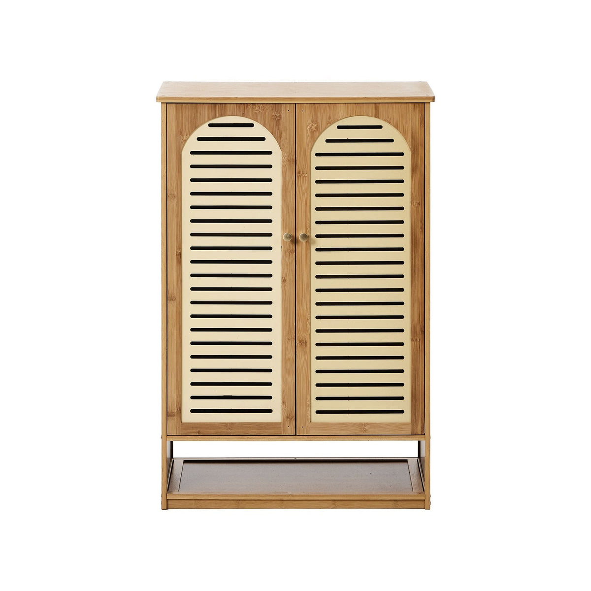 Oikiture Shoe Storage Cabinet 2 Doors Bamboo Shoe Organiser Shelf Beige