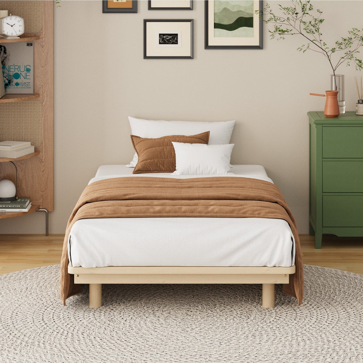 Oikiture Bed Frame Single Size Wooden Bed Base Timber Floating Beds