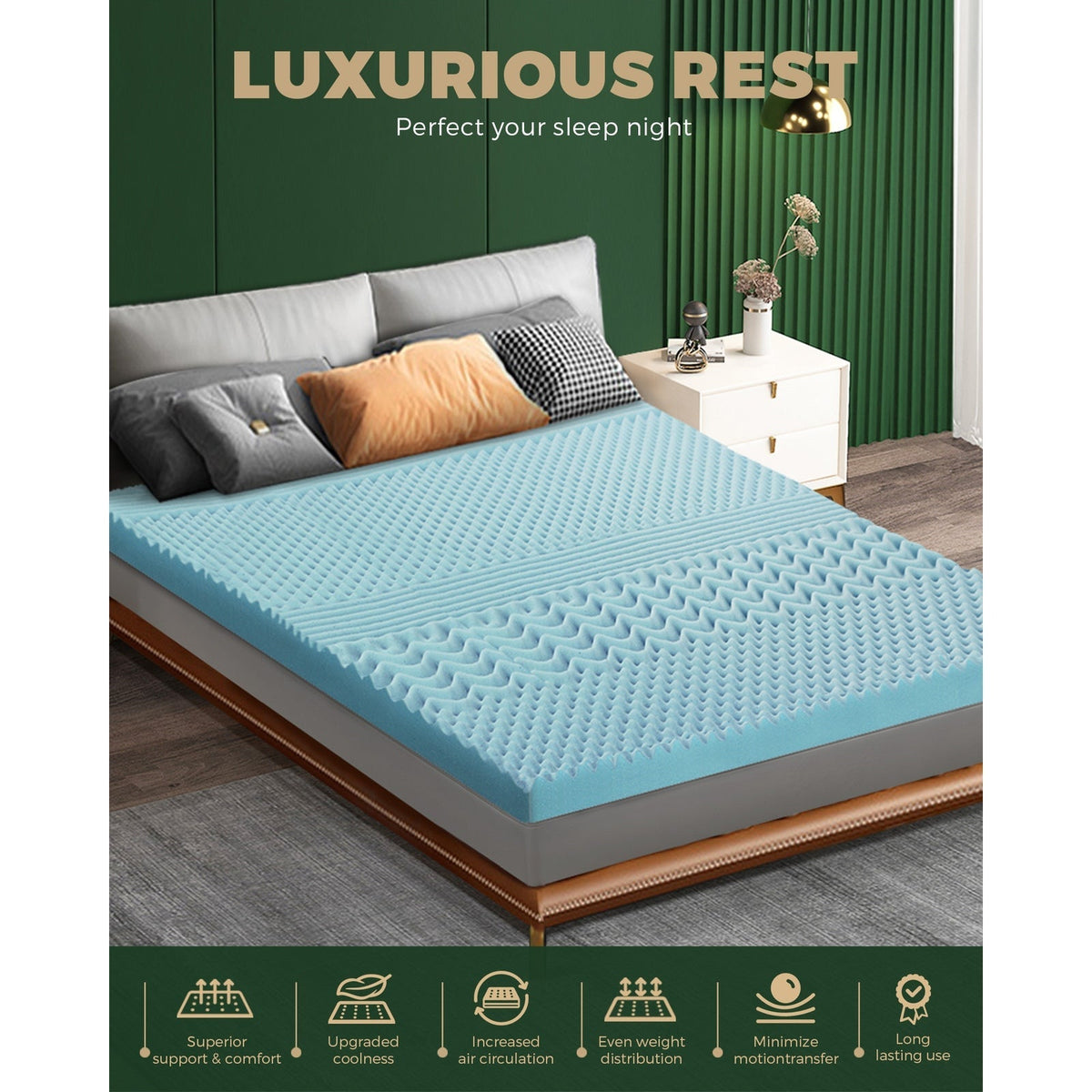 Bedra Memory Foam Mattress Topper Cool Gel Bed Pad Mat 7-Zone Underlay 5/8CM