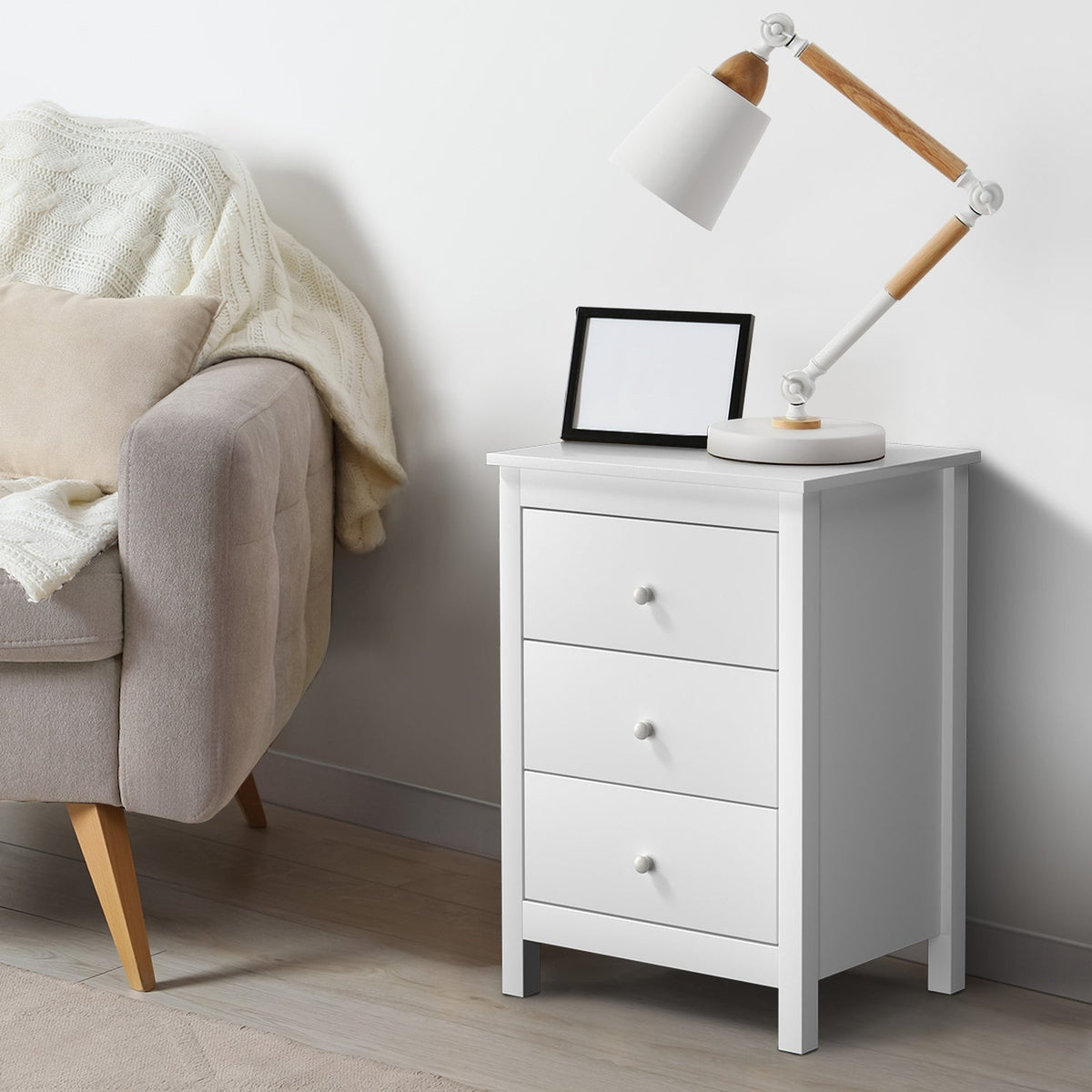 Oikiture Bedside Table Nightstand Side End Tables Hamptons Storage Cabinet