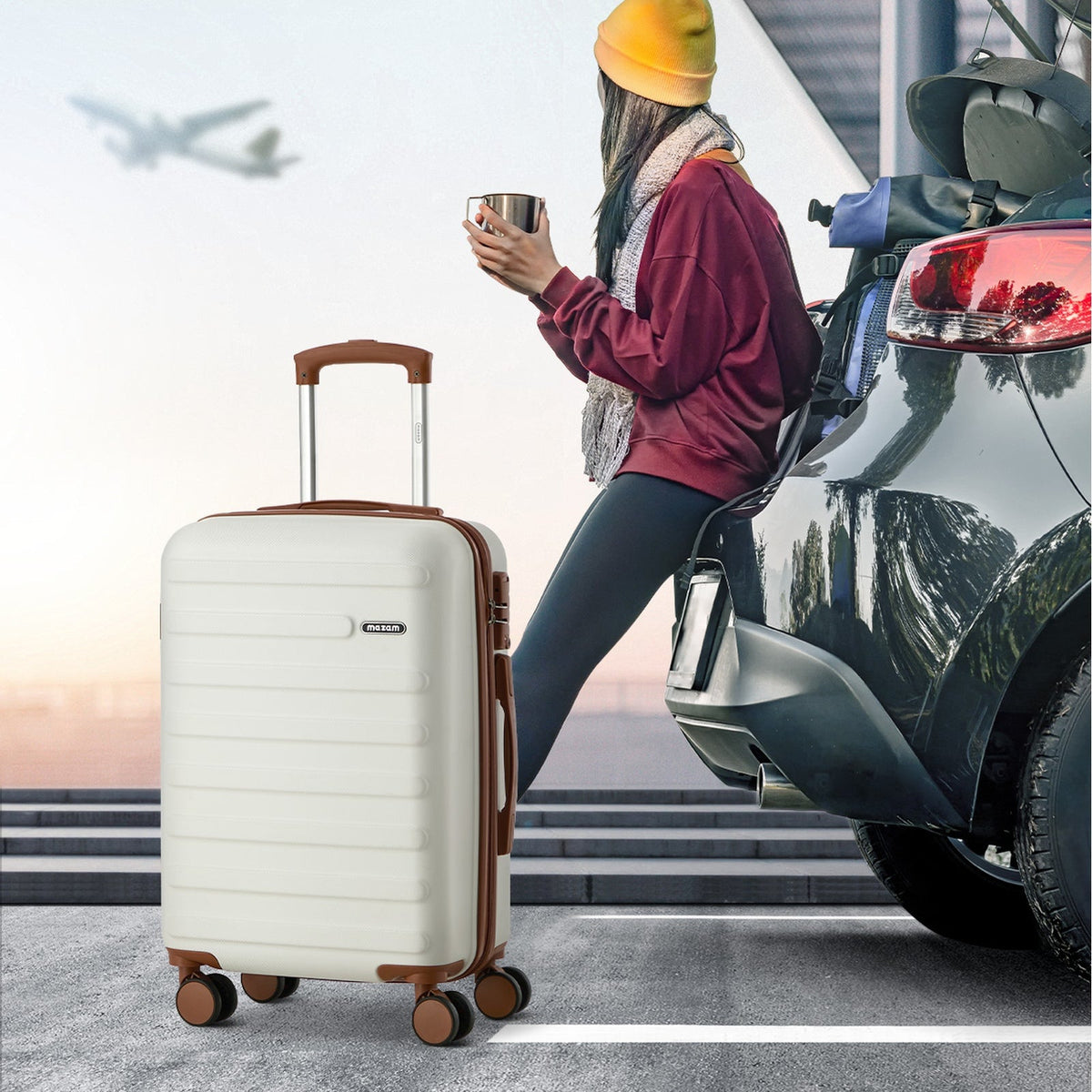 Mazam 3PCS Luggage Suitcase Trolley Set Travel TSA Lock Hard Shell Case White