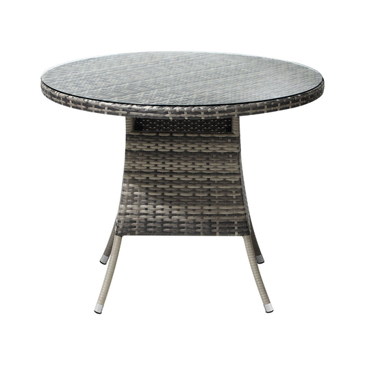 Livsip 90CM Outdoor Dining Table Round Rattan Glass Table Patio Furniture Grey