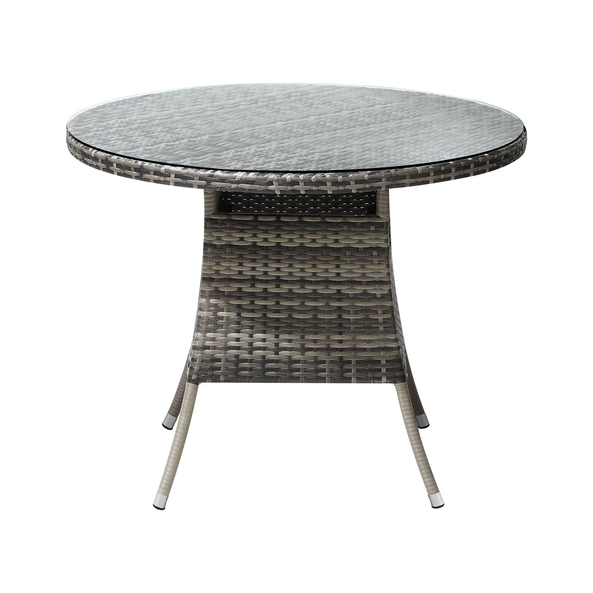 Livsip 90CM Outdoor Dining Table Round Rattan Glass Table Patio Furniture Grey