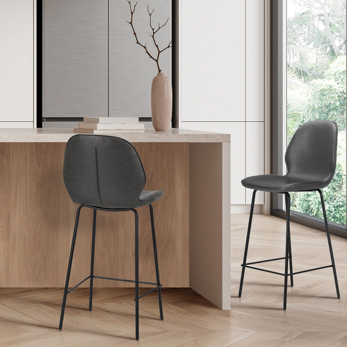 Oikiture 2/4x Bar Stools Kitchen Dining Stool Counter Metal Chairs Leather