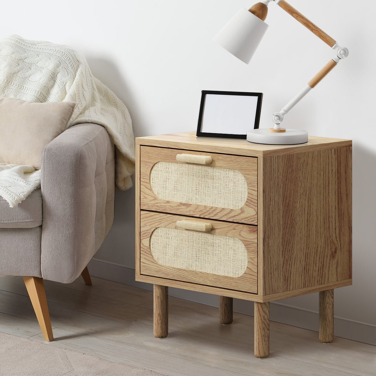 Oikiture Bedside Table Drawers Side End Tables Storage Nightstand Natural