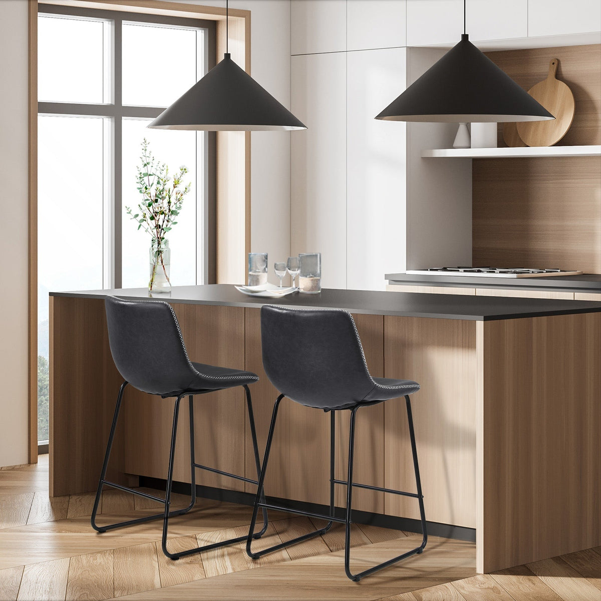 Oikiture 2x Bar Stools Steel Stool Modern Kitchen Dining Furniture Set Grey