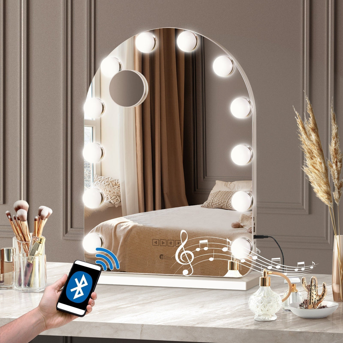 Oikiture Hollywood Mirrors Makeup Magnifying Mirror Bluetooth with LED Lights