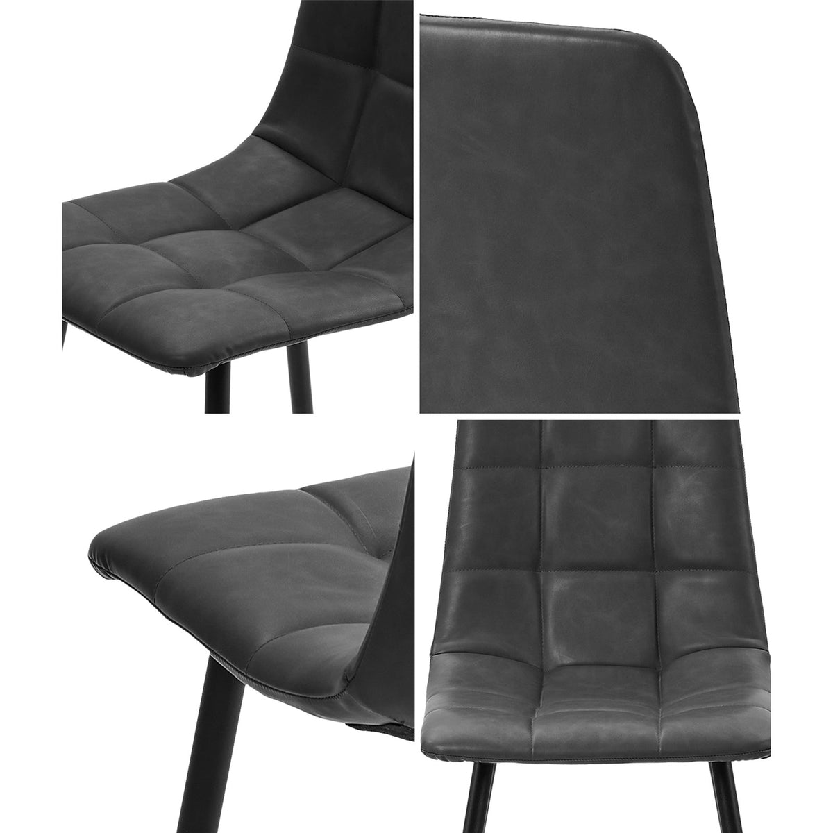 Oikiture 4x Padded Dining Chairs Kitchen PU Leather Seat Retro Grey