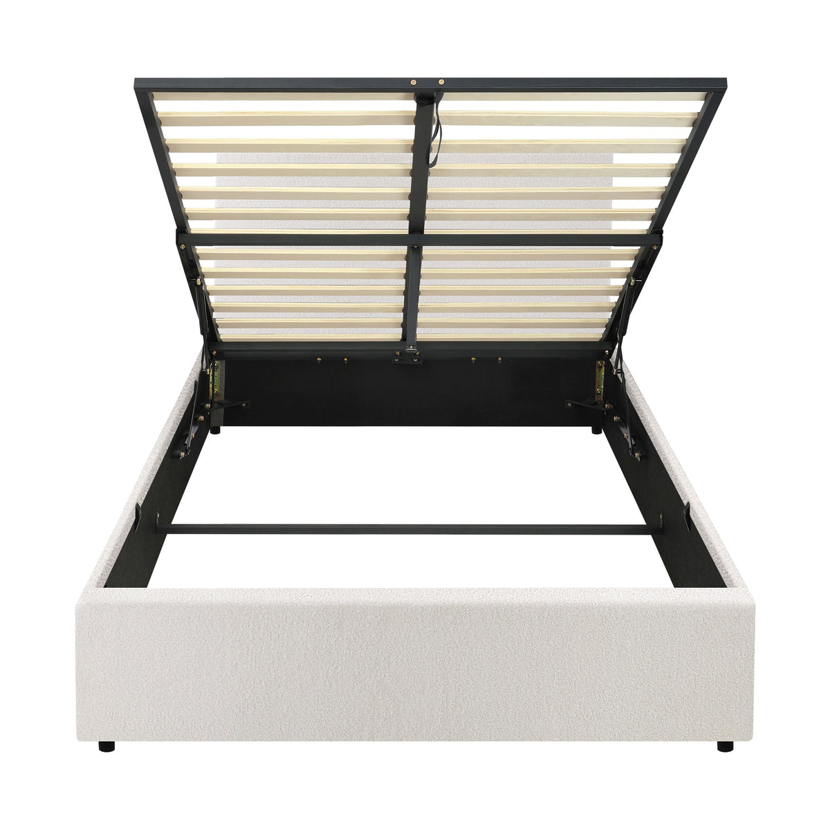Oikiture Bed Frame Single Size Gas Lift Base With Storage White Boucle