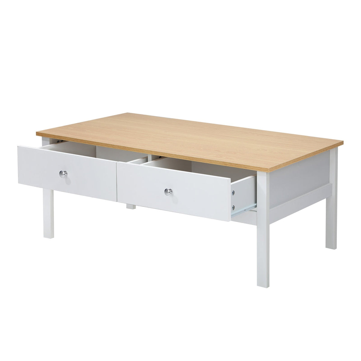 Oikiture Coffee Table Storage Drawers Side Tables Sofa Cafe Desk Natural White