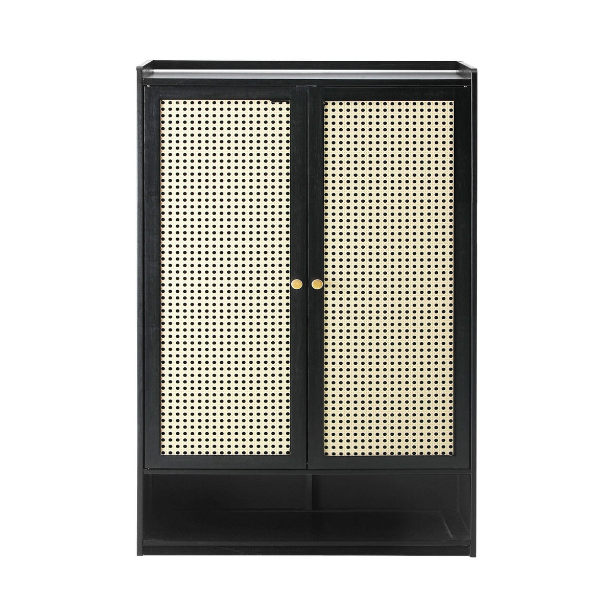 Oikiture Shoe Storage Cabinet Shoes Rack Organiser Shelf 2 Doors Rattan Black