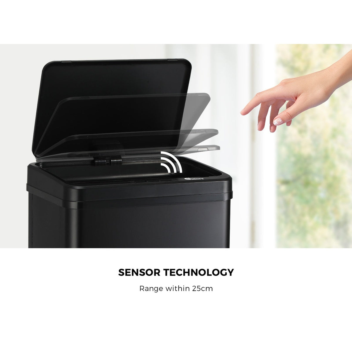 Oikiture 50L Motion Sensor Bin Automatic Rubbish Trash Can Kitchen Black