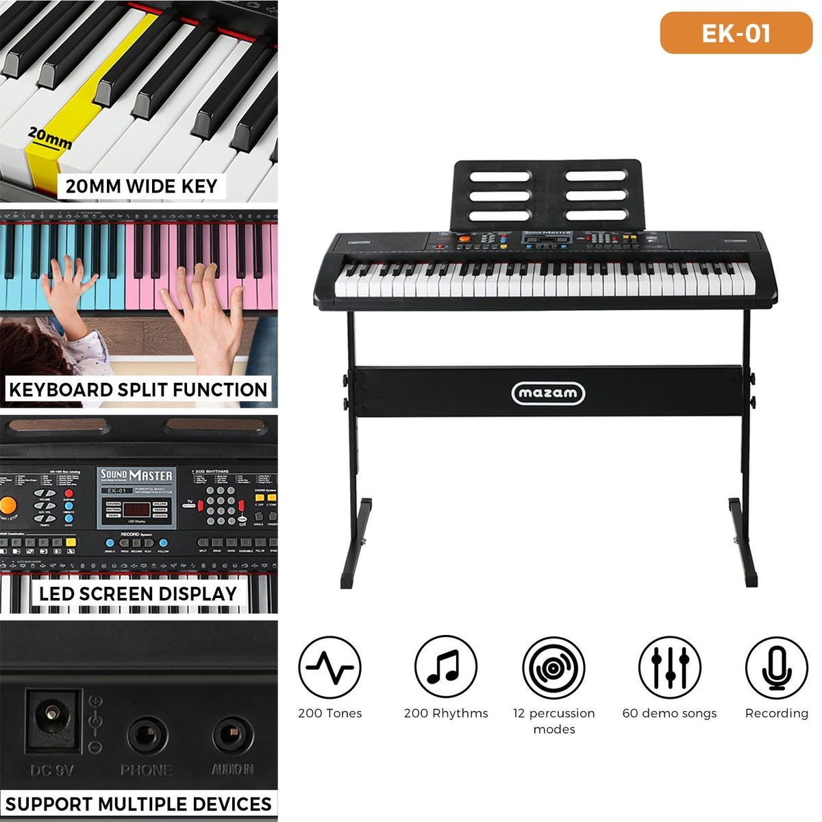 Mazam 61 Keys Electronic Piano Keyboard Electric Keyboards Musical Kids Toy Gift