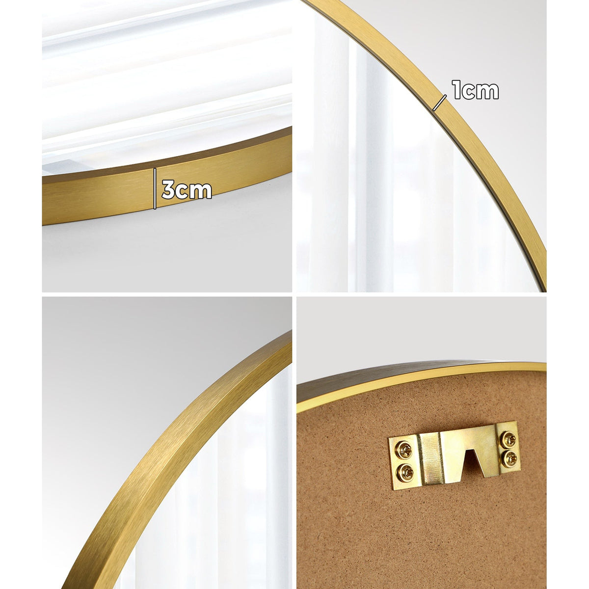Oikiture Wall Mirrors Round 70cm Makeup Mirror Vanity Home Decor Gold Bedroom