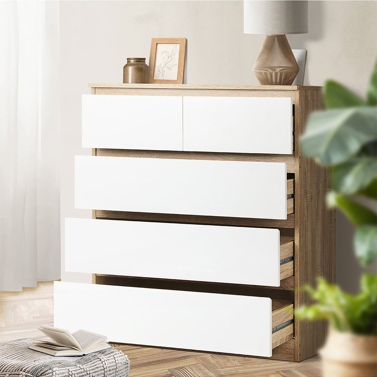 Oikiture Chest of Drawers Tallboy Dresser Table Storage Cabinet Wooden White