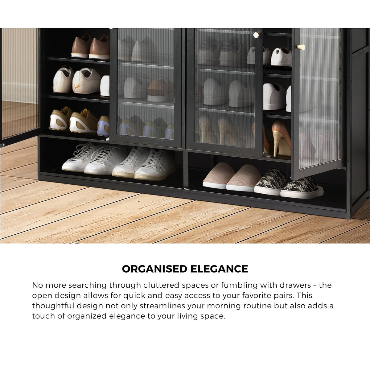 Oikiture Shoe Cabinet Shoes Storage Rack Organiser 4 Doors Shelf Black