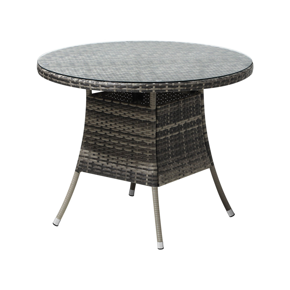 Livsip 90CM Outdoor Dining Table Round Rattan Glass Table Patio Furniture Grey
