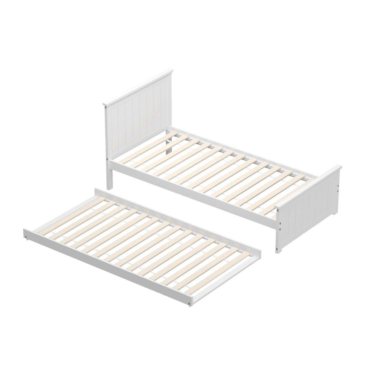 Oikiture Trundle Bed Frame Single Size Beds Base Wooden Daybed White
