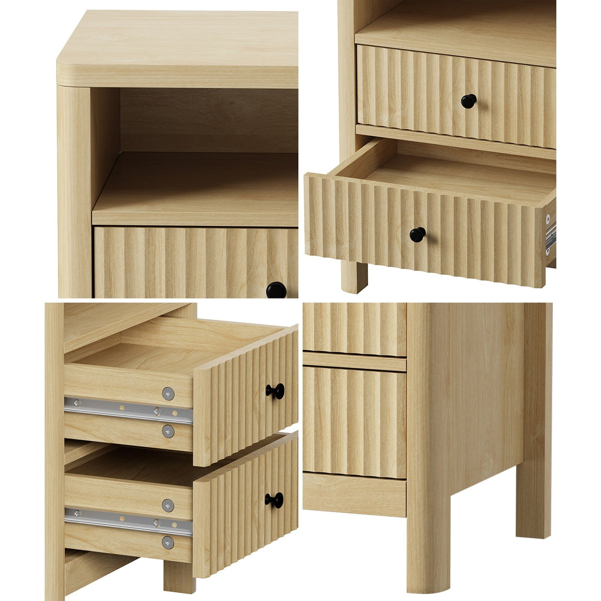 Oikiture Bedside Table 2 Drawers Side End Tables Nightstand Open Shelf Natural