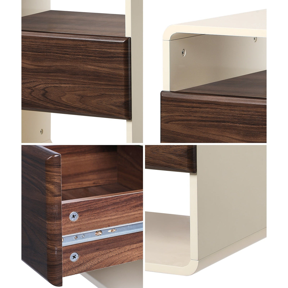 Oikiture Bedside Table Side Nightstand With Drawer Storage Shelf Retro-Modern