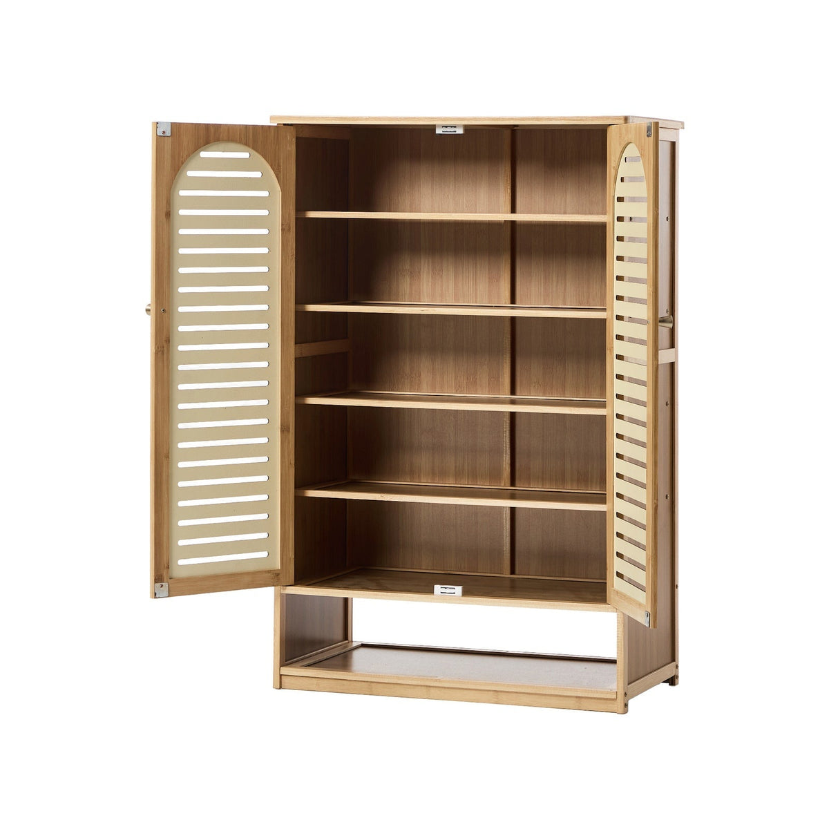 Oikiture Shoe Storage Cabinet 2 Doors Bamboo Shoe Organiser Shelf Beige