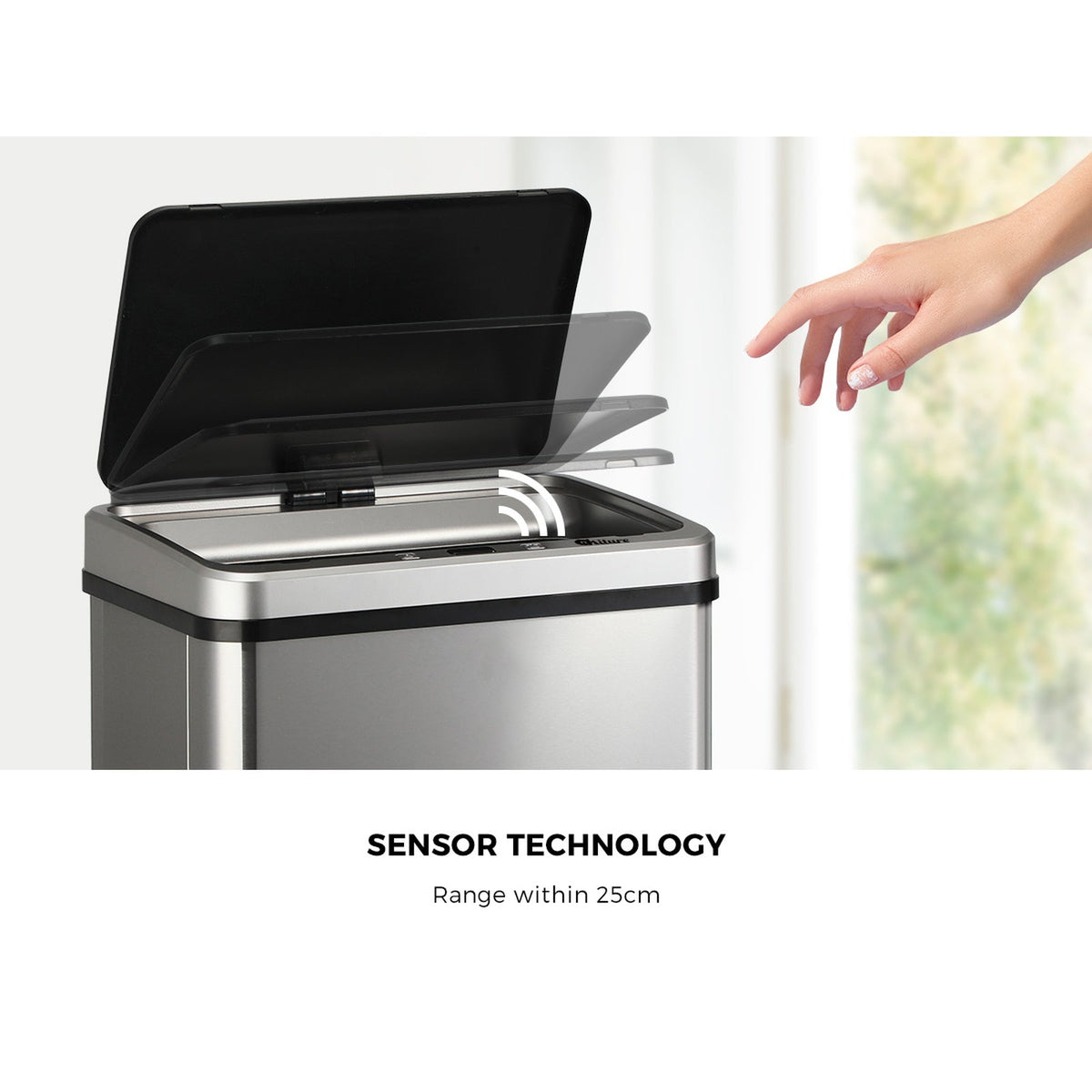 Oikiture Motion Sensor Bin Stainless Steel Automatic Kitchen Trash Can 40/50/60L