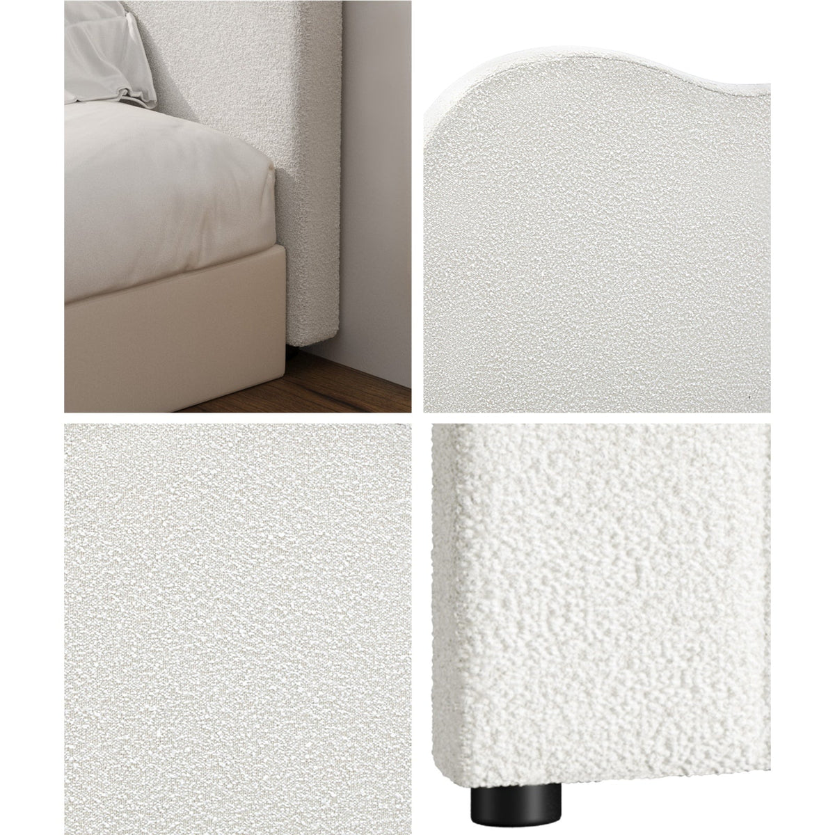 Oikiture Bed Head King Single Size Headboard Bedhead Boucle Fabric White