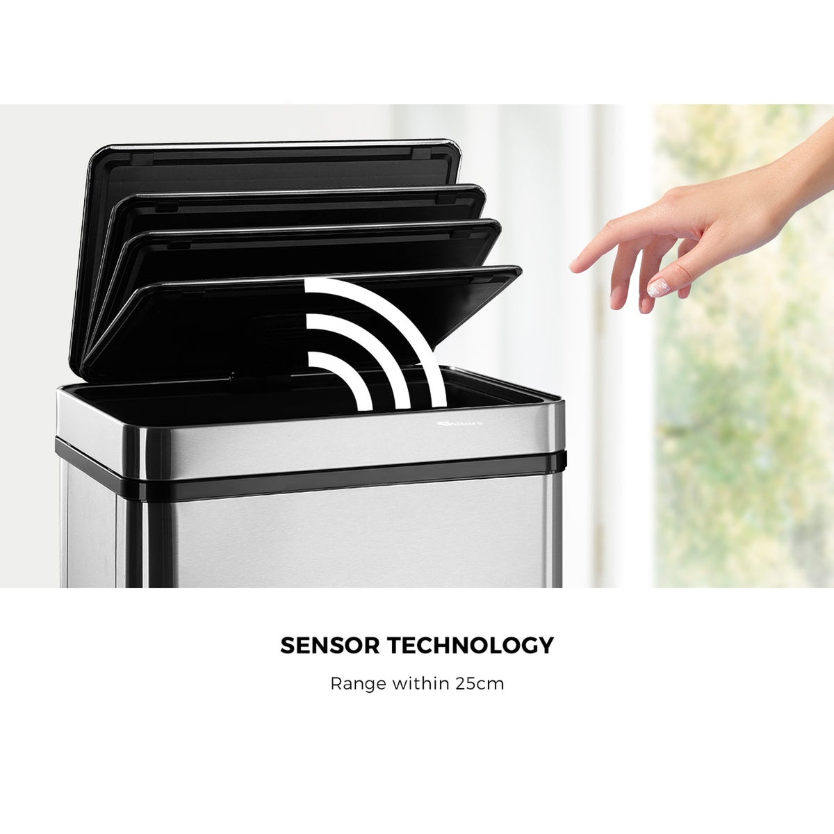 Oikiture 75L Motion Sensor Bin Automatic Rubbish Trash Can Kitchen Silver