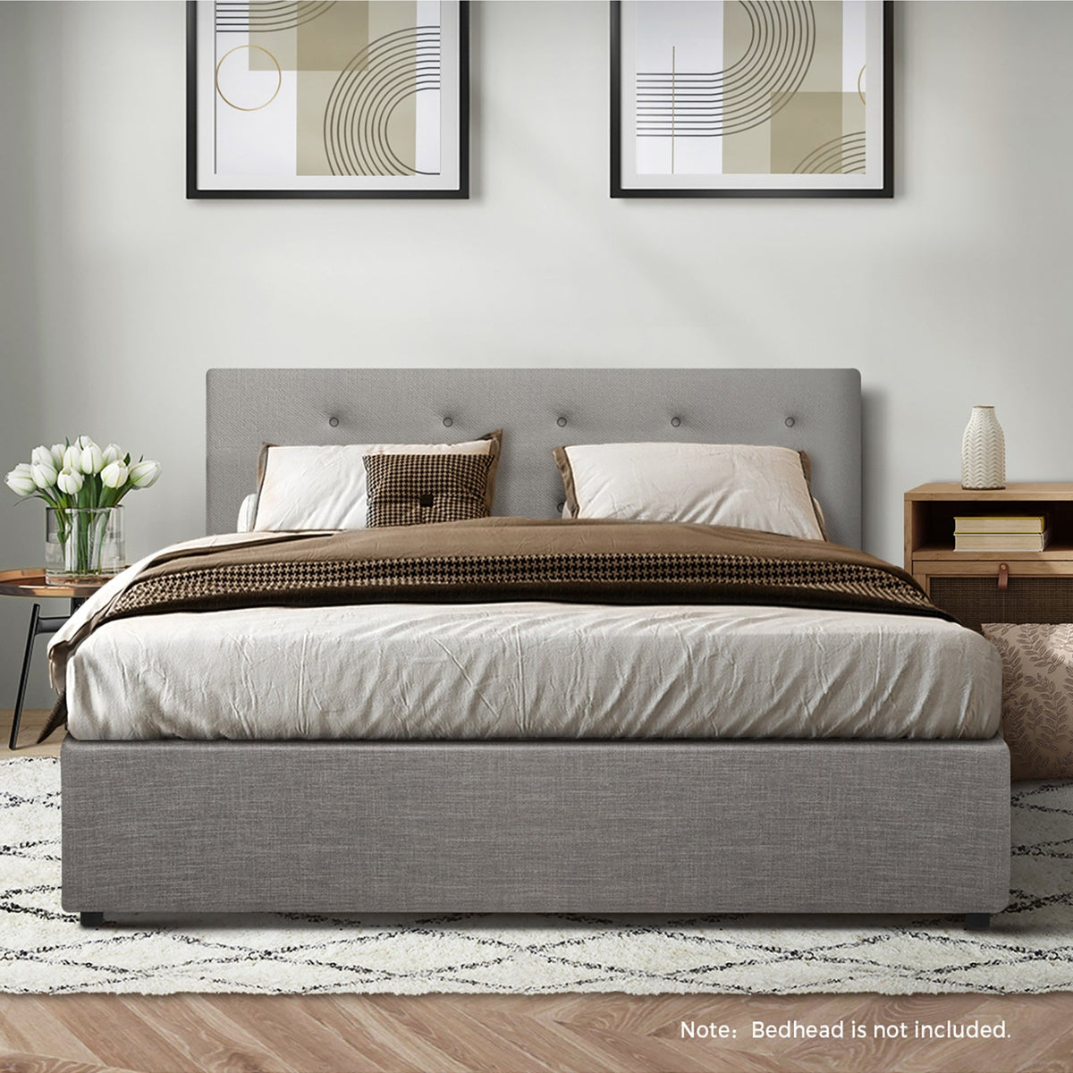 Oikiture Bed Frame Queen Double King Single Gas Lift Base With Storage Platform